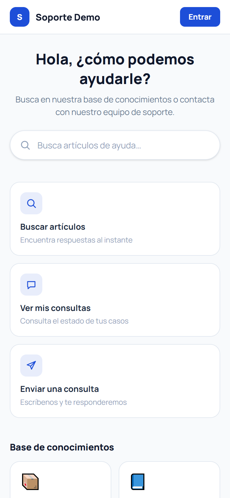 Portal de cliente de Nura Helpdesk abierto en un teléfono móvil