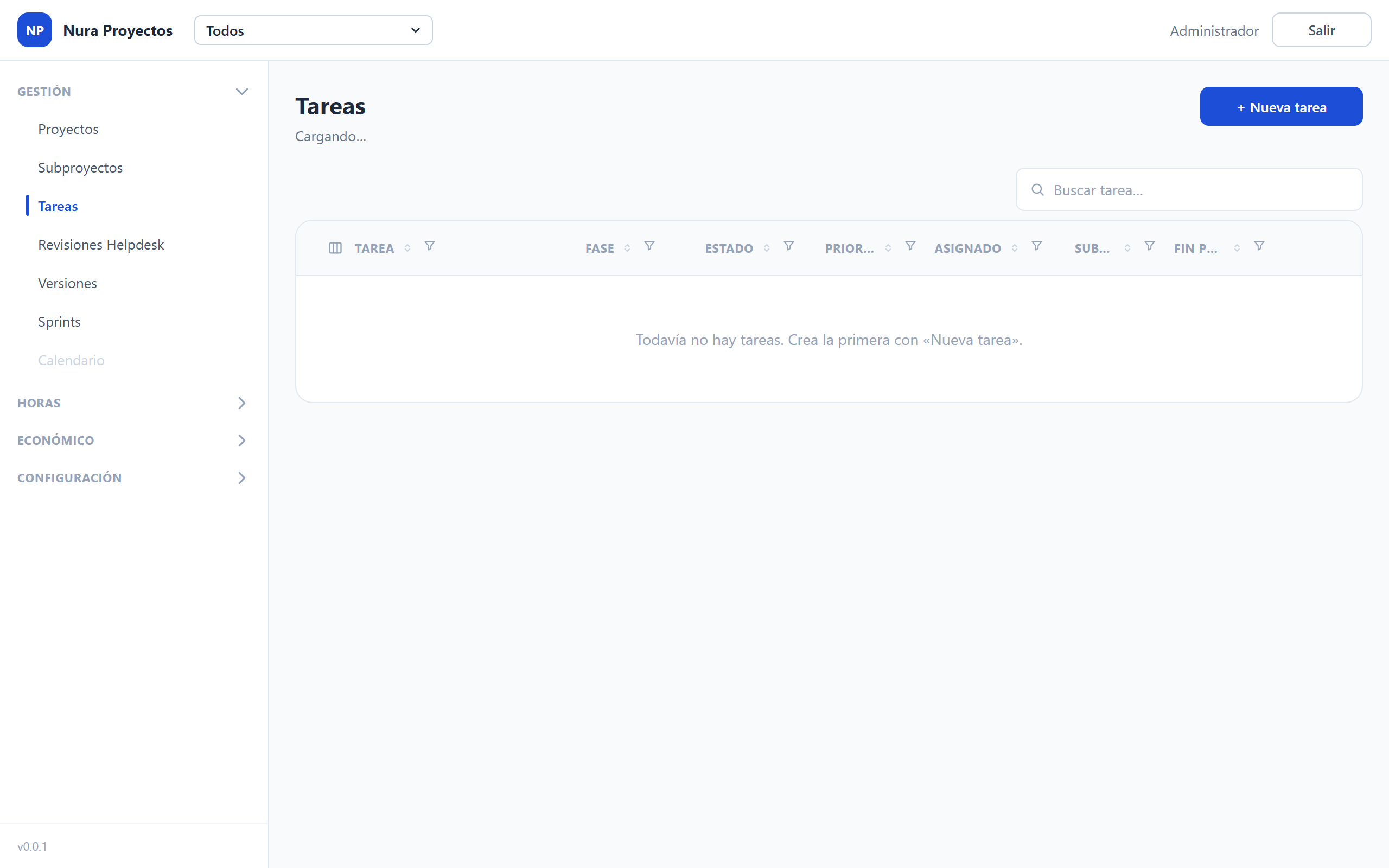 Tablero de tareas de Nura Proyectos con responsables y estados configurables por la empresa